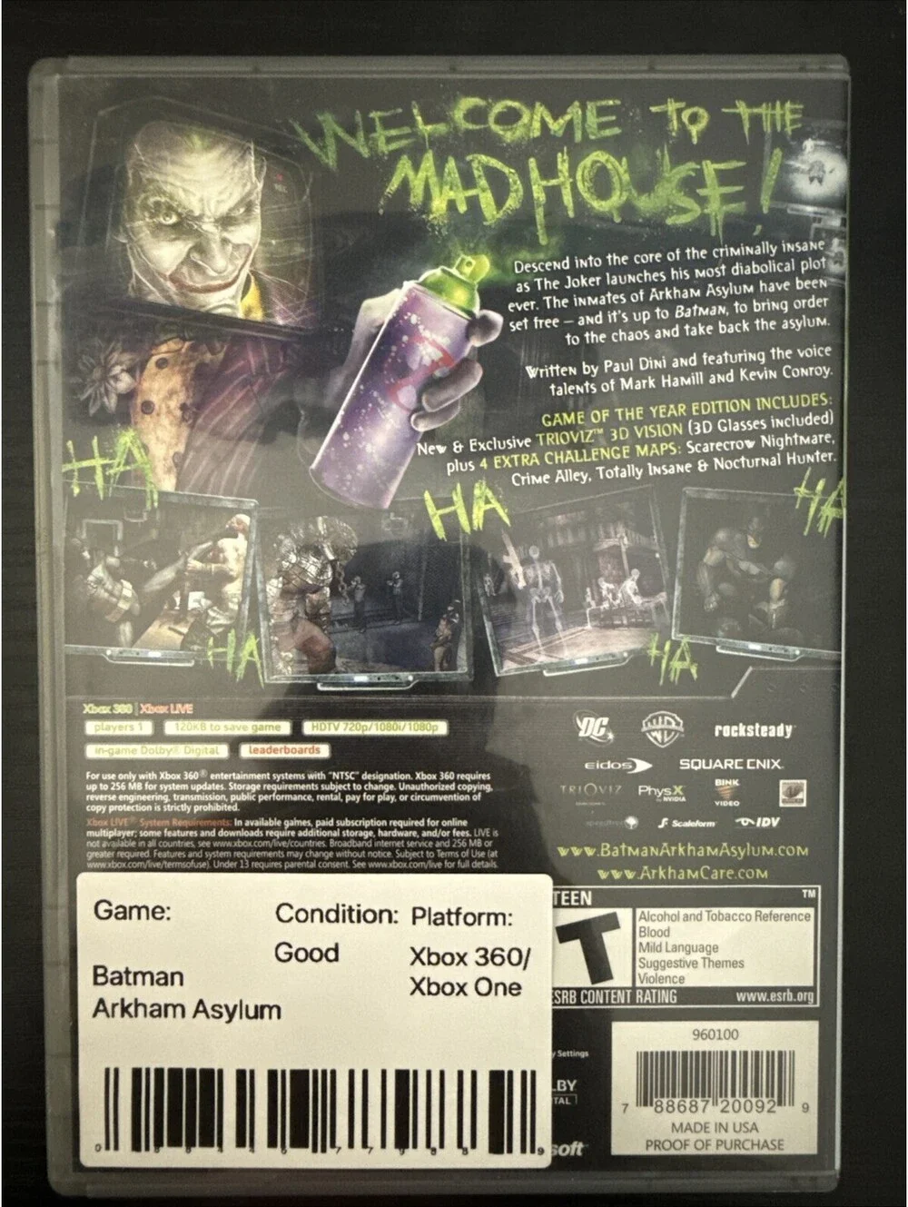 Batman: Arkham Asylum -- Game of the Year Edition (Microsoft Xbox 360, 2010)